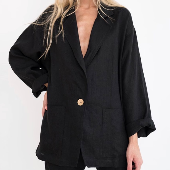 Love and Confuse 100% Lithuanian Linen Relaxed Fit Blazer, Black, Size Large - Picture 5 of 5